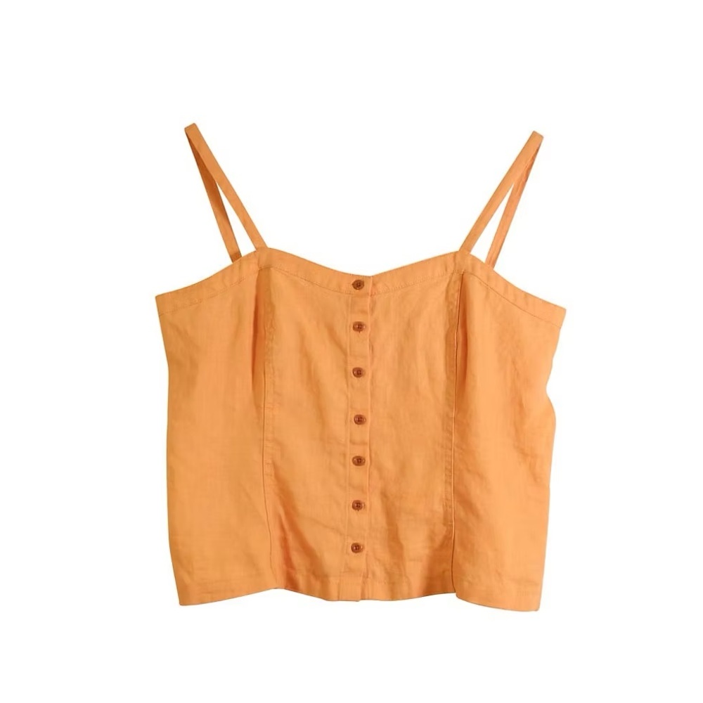 Everlane The Linen Picnic Top Women’s Orange Button-Up Blouse 00